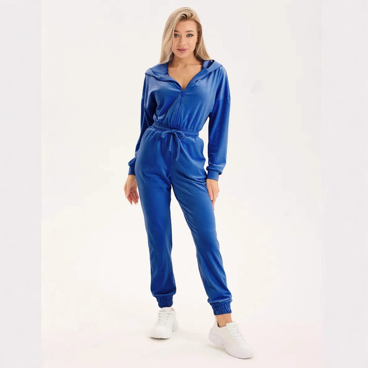 Kvinders fleece jumpsuit med praktisk lynlås og elastisk taljehæk