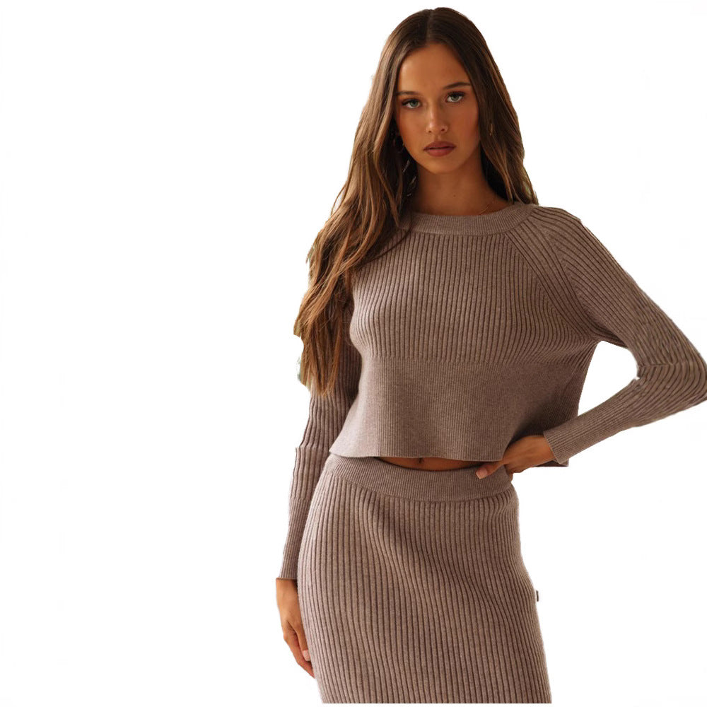 Kvinder elegant strikket sæt med cropped sweater og maxi nederdel Stilla