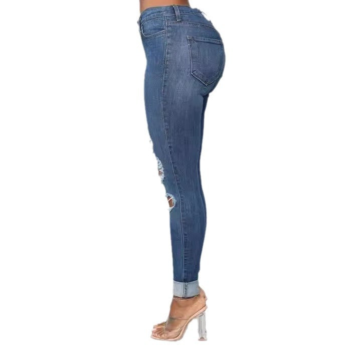 Dame Ripped Jeans med høj talje Stilla