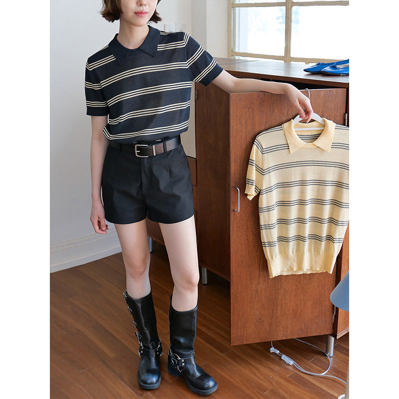 Dame Poloshirt med stribet design og klassisk krave Stilla