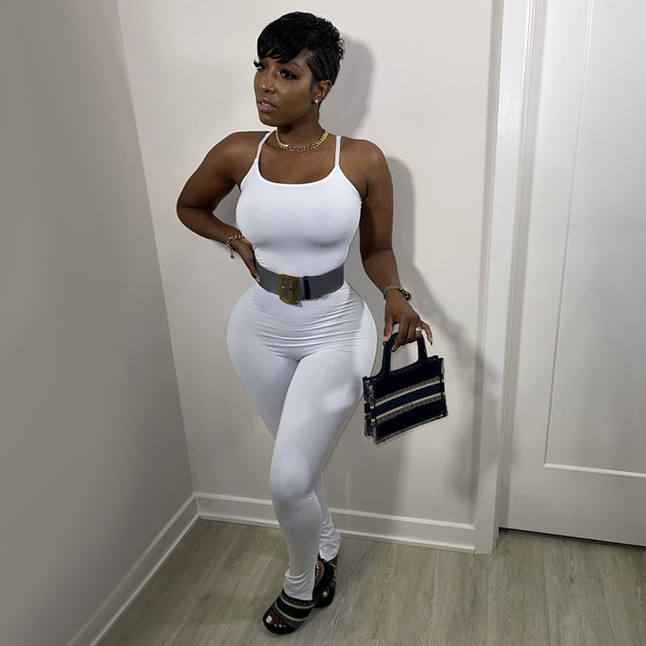 Dame Bodycon Jumpsuit med justerbare spaghetti stropper Stilla