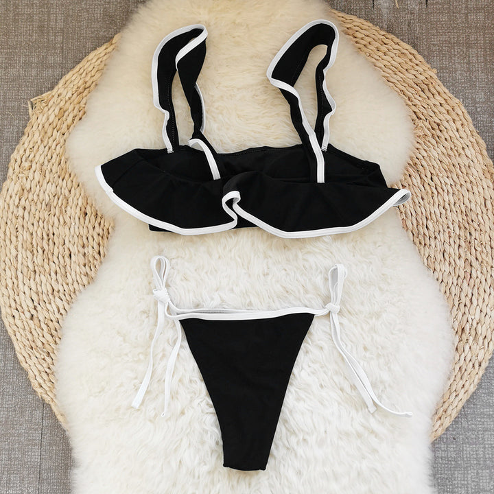 Dame Bikini-sæt med kontrasterende flæsedetaljer og justerbare bånd Stilla