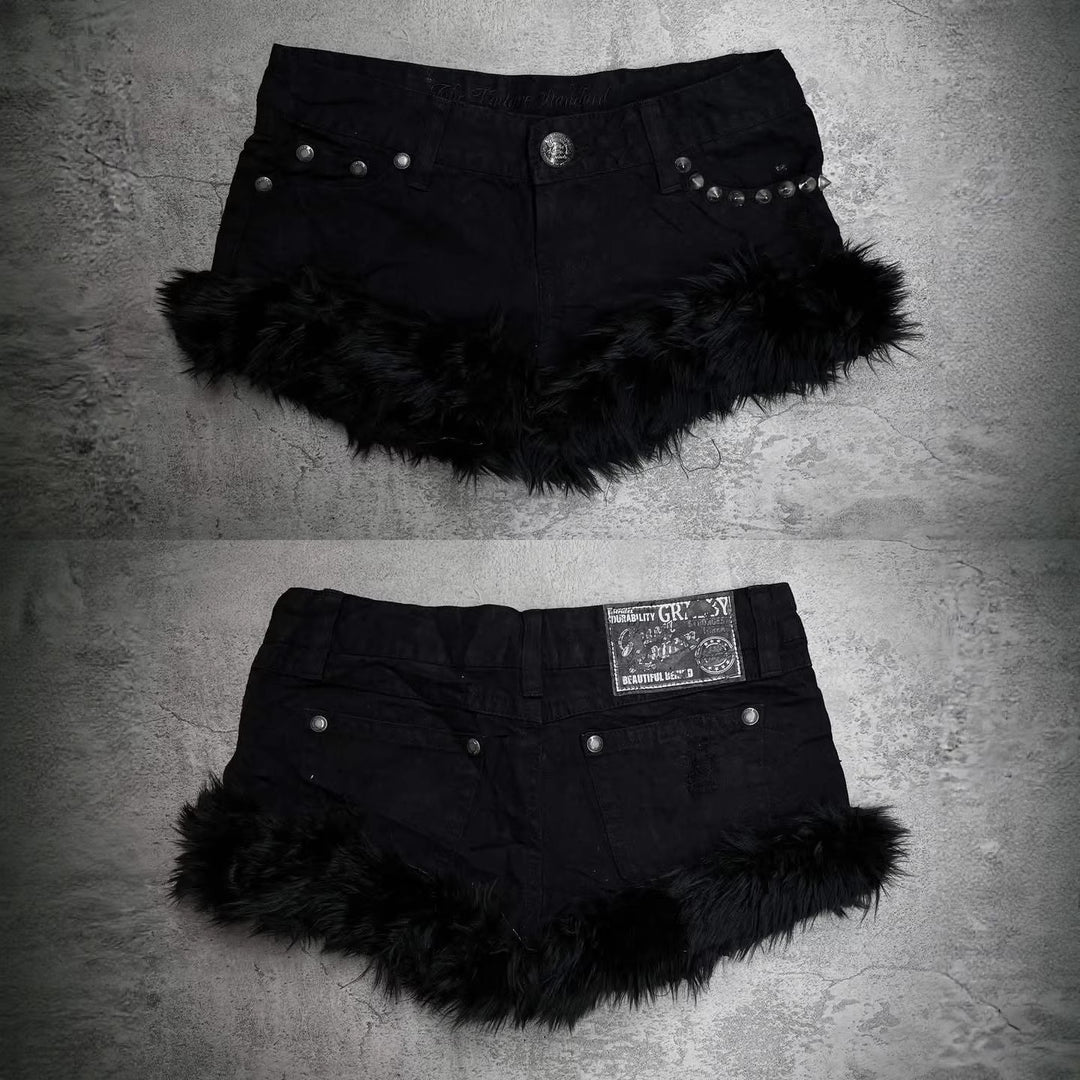 Dame Korte Jeans med fluffy kant Skovae