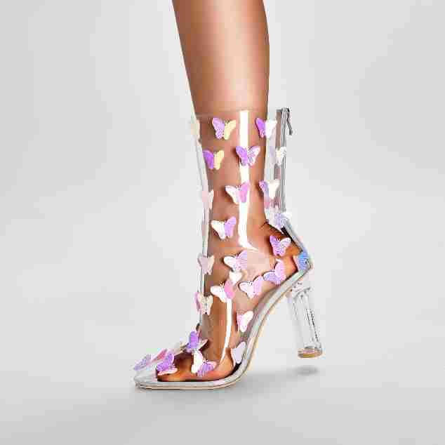 Femme sommerfugle-dekoreret klare stiletto-booties Stilla