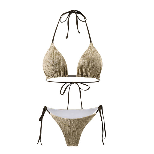Dame Triangel-Bikini-sæt med fin struktur og justerbare snøringer Stilla