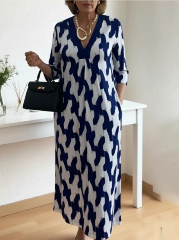 Kvindernes casual maxi kjole med elegant V-hals og praktiske sidelommer Stilla