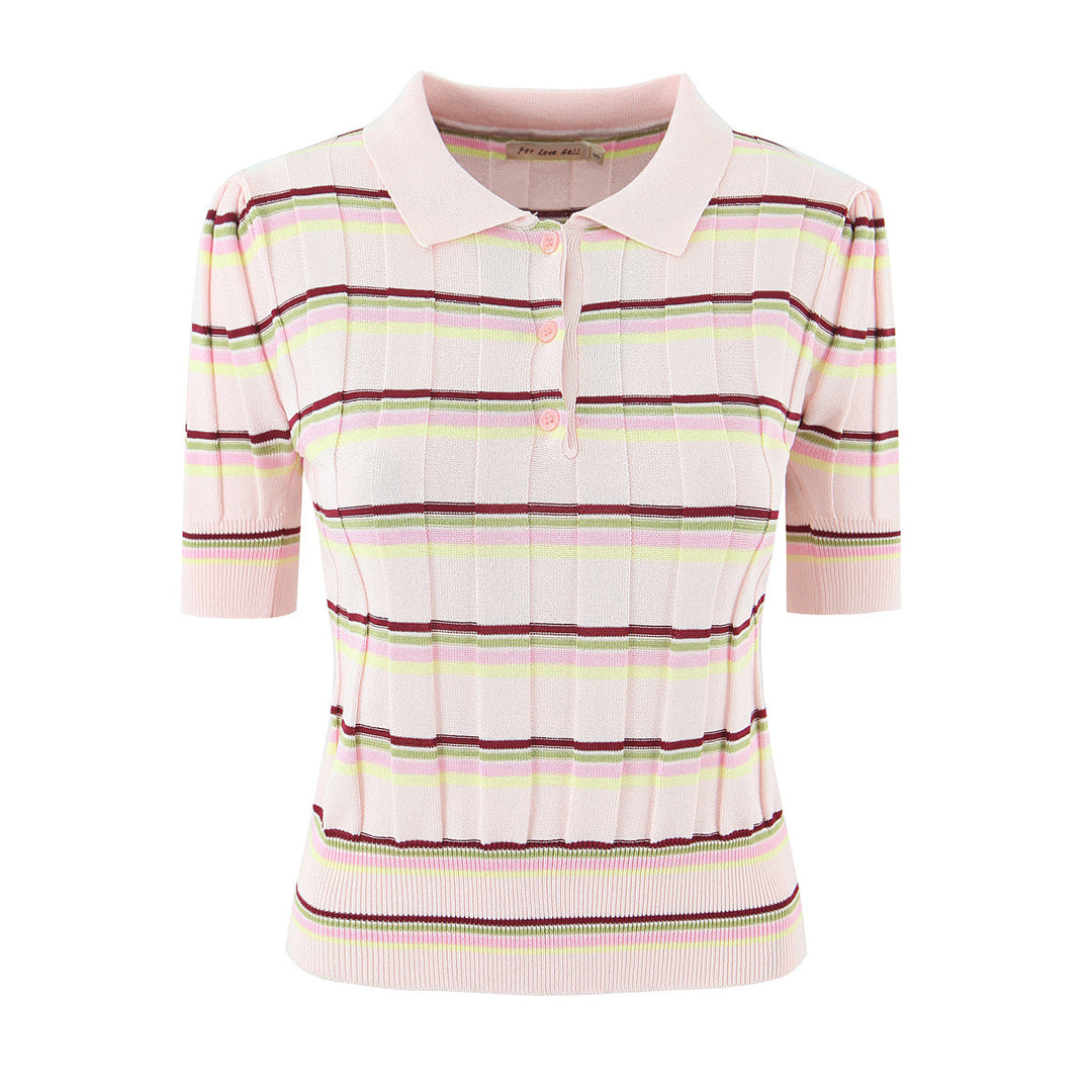 Dame polo t-shirt med fine striber og korte ærmer Skovae