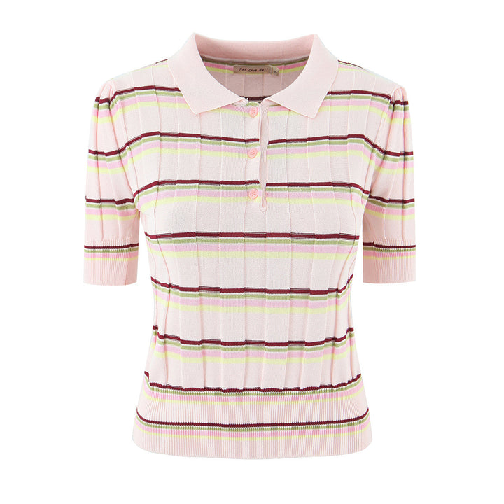 Dame polo t-shirt med fine striber og korte ærmer Skovae