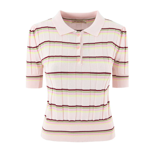 Dame polo t-shirt med fine striber og korte ærmer Skovae