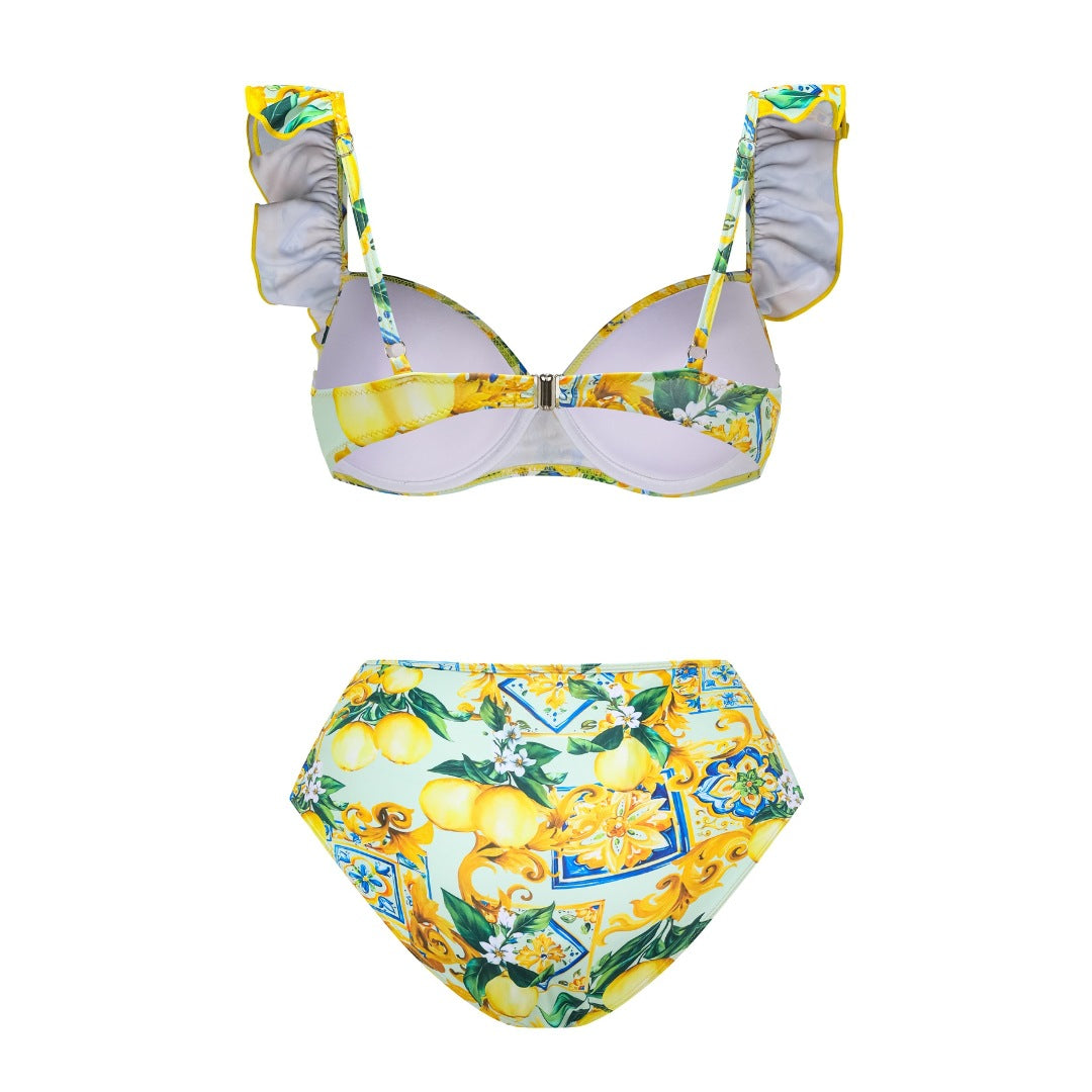 Dame bikinisæt med elegant ruflede design og maxi nederdel skovae