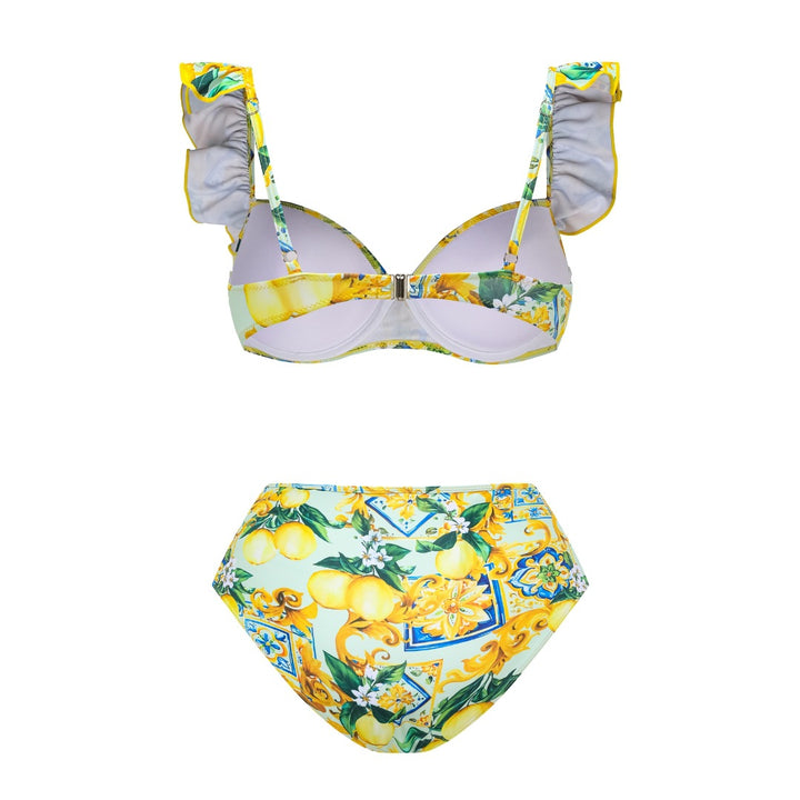 Dame bikinisæt med elegant ruflede design og maxi nederdel skovae
