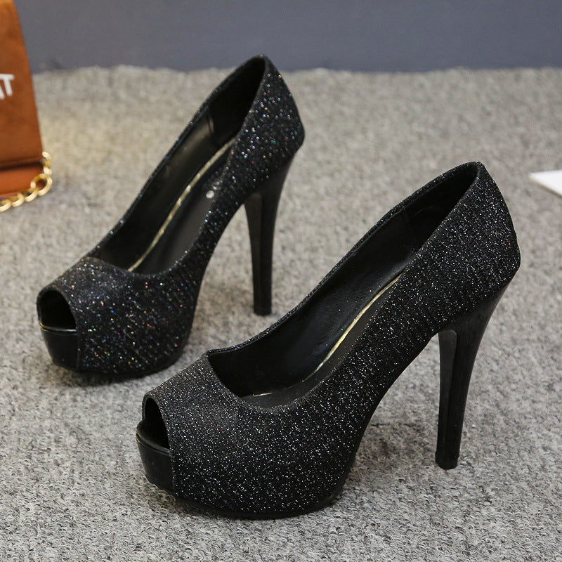 Dame High-Heel Pumps med glitrende metalapplikationer og åben tå Stilla