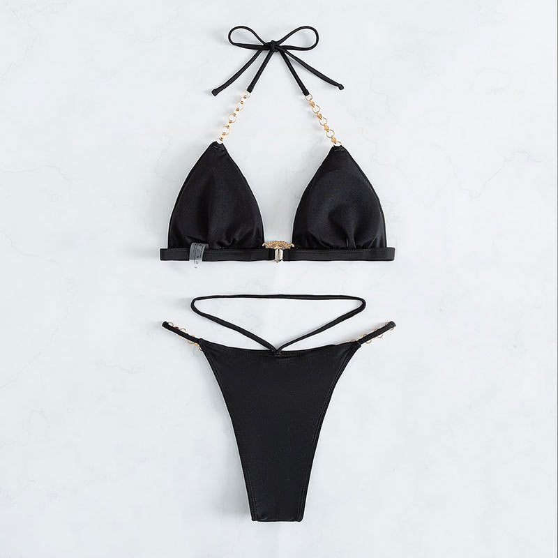 Dame Triangle-Bikini med sarte kædeudsmykninger Skovae