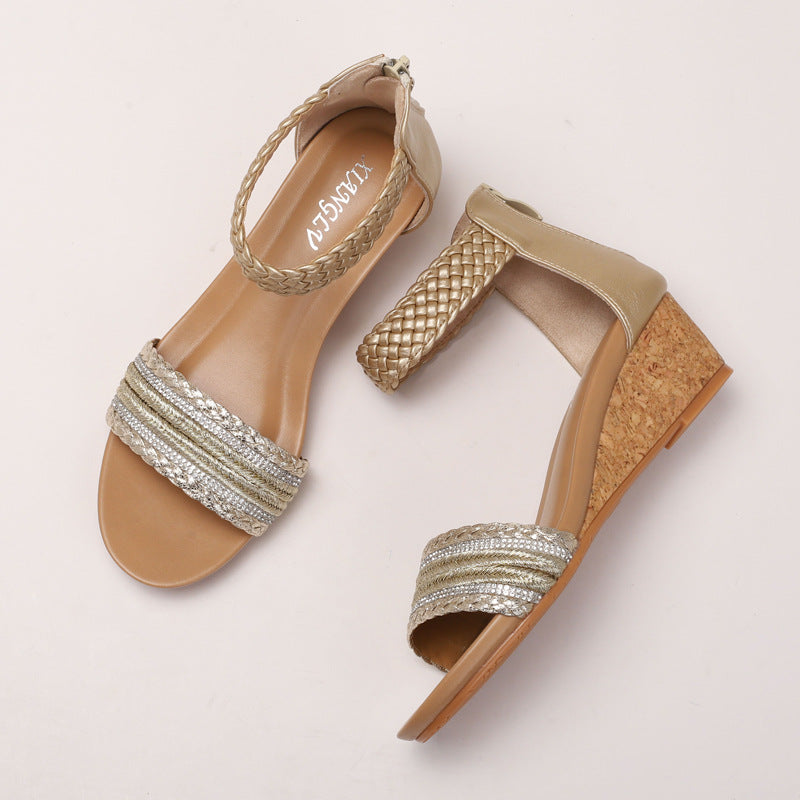 Dame wedge-sandaler med flettede remme og komfortabelt fodseng Stilla