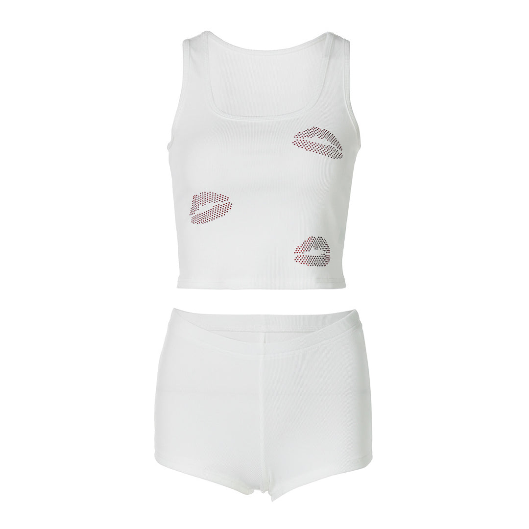 Dame Sporty Crop Top og Shorts Sæt med Glimmerdetaljer Stilla