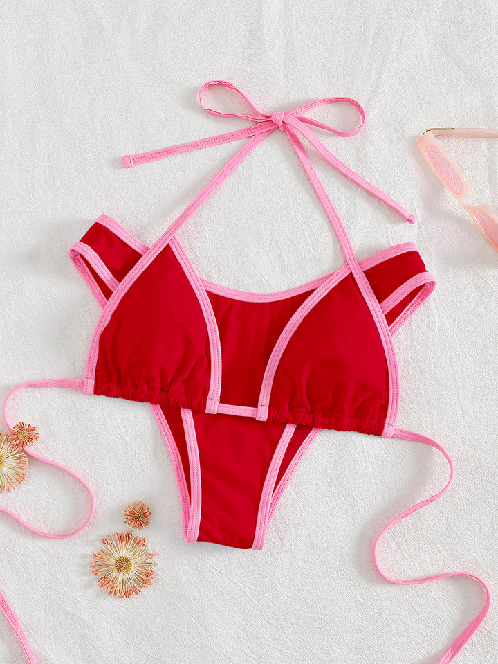 Dame Triangel-Bikini med spændende stribe-design Skovae