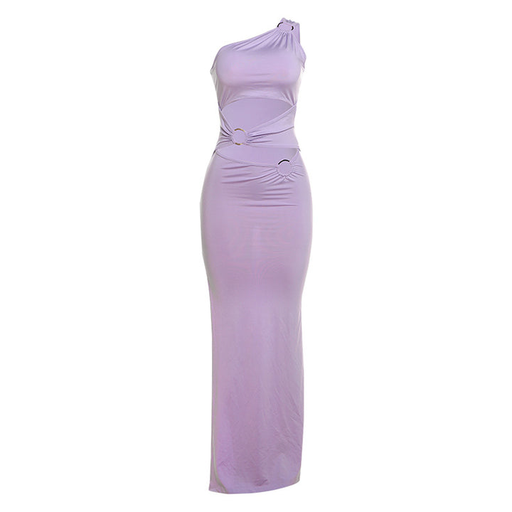 Dame Elegant One-Shoulder Maxikjole med Rynker og Metallisk Detalje Skovae