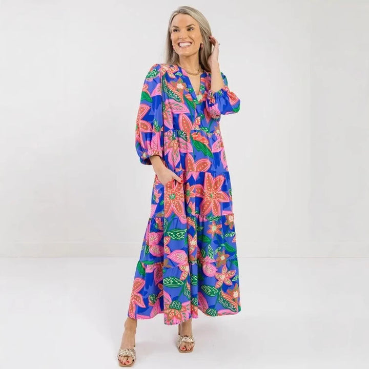 Dame Maxikjole med farverigt blomsterdesign Stilla