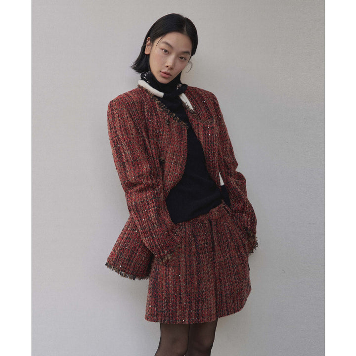 Dame moderigtigt tweed-blazer-sæt med designerdetaljer og højere komfort Stilla