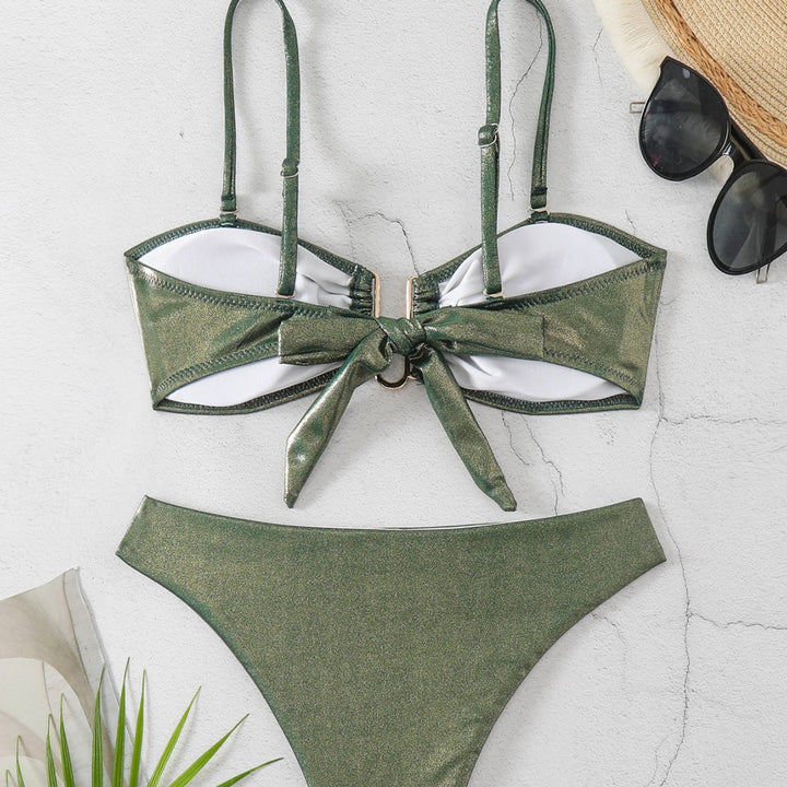 Dame Skinnende to-delt bikini med elegant udsmykning Skovae