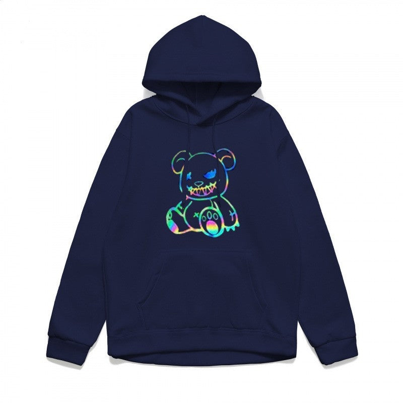 Dame hoodie sweatshirt med sejt bjørnemotiv og komfortabel pasform Skovae