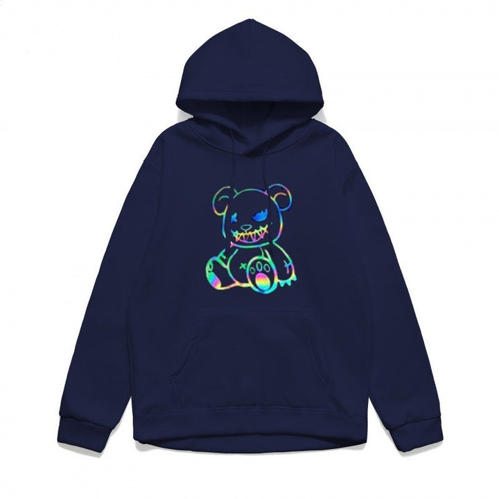 Dame hoodie sweatshirt med sejt bjørnemotiv og komfortabel pasform Skovae