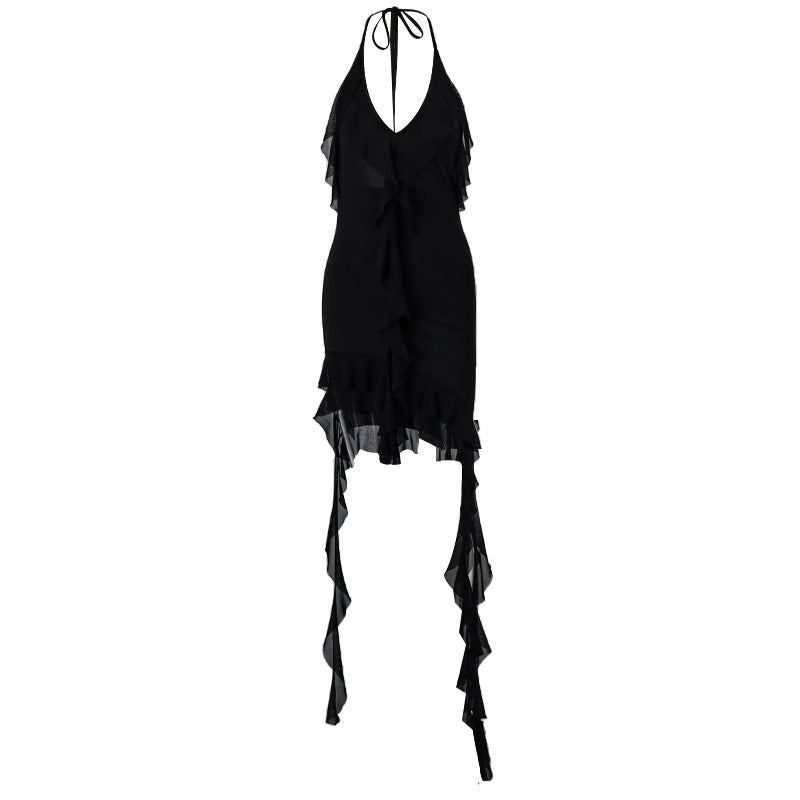 Dame wrapped dress med flæse design og dyb V-hals Stilla
