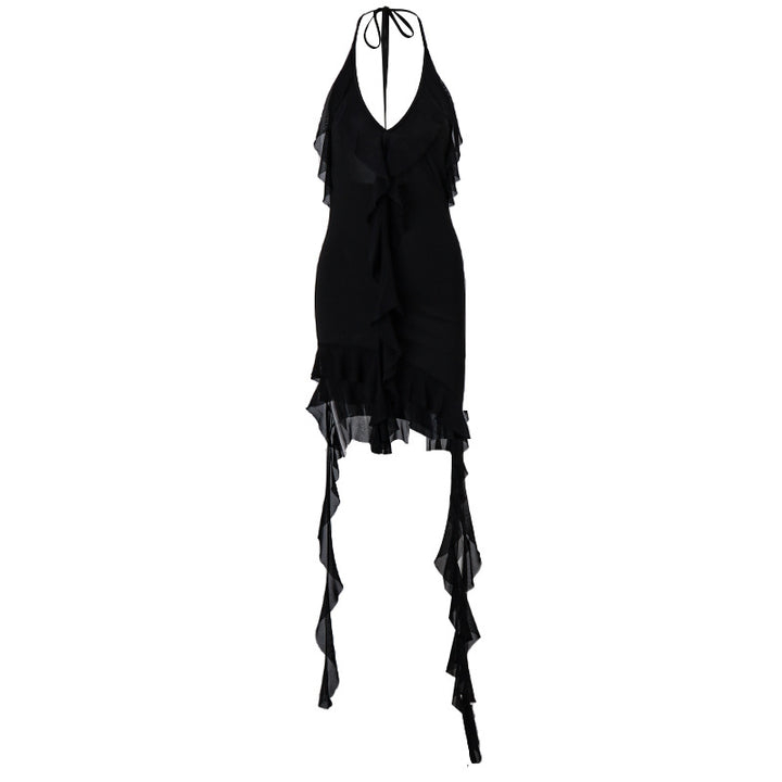 Dame wrapped dress med flæse design og dyb V-hals Stilla