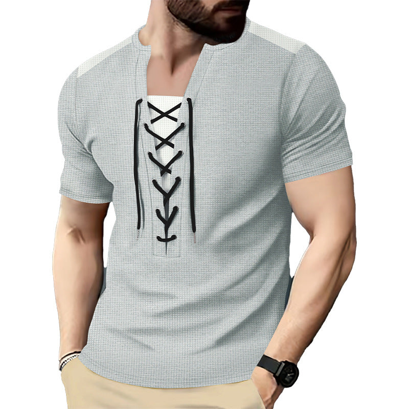 Herrer kortærmet Henley-shirt med moderne snøredesign Stilla