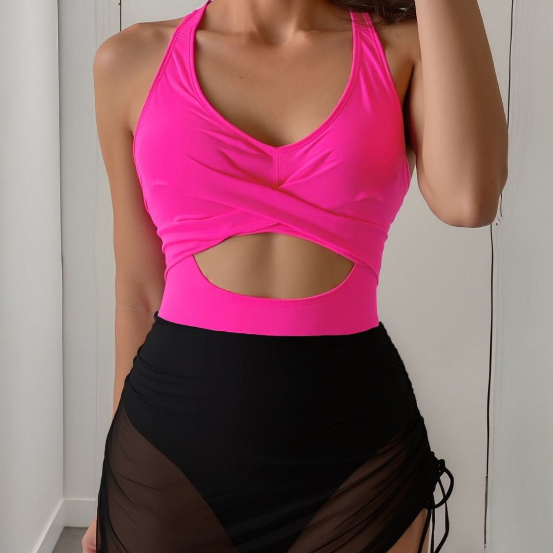 Dame Én-delt Badedragt med elegant Vikkedesign og raffineret Cut-Out Skovae