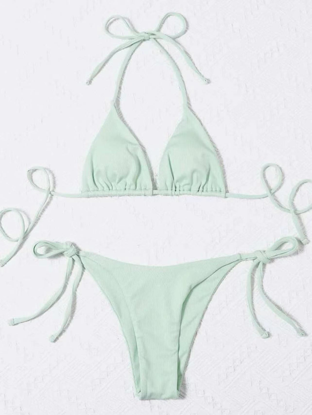 Dame Triangel-Bikini-Sæt med Justerbare Bindebånd og Ribbet Design Skovae