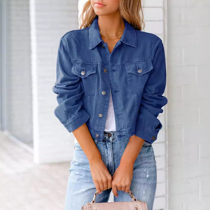 Dame Kort Denim Jakke med Fashionabel Snit Stilla