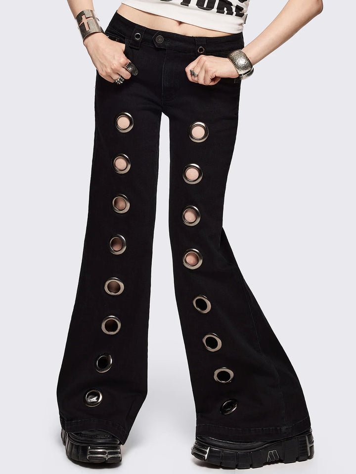 Dame Flared Jeans med dekorative øjer Skovae