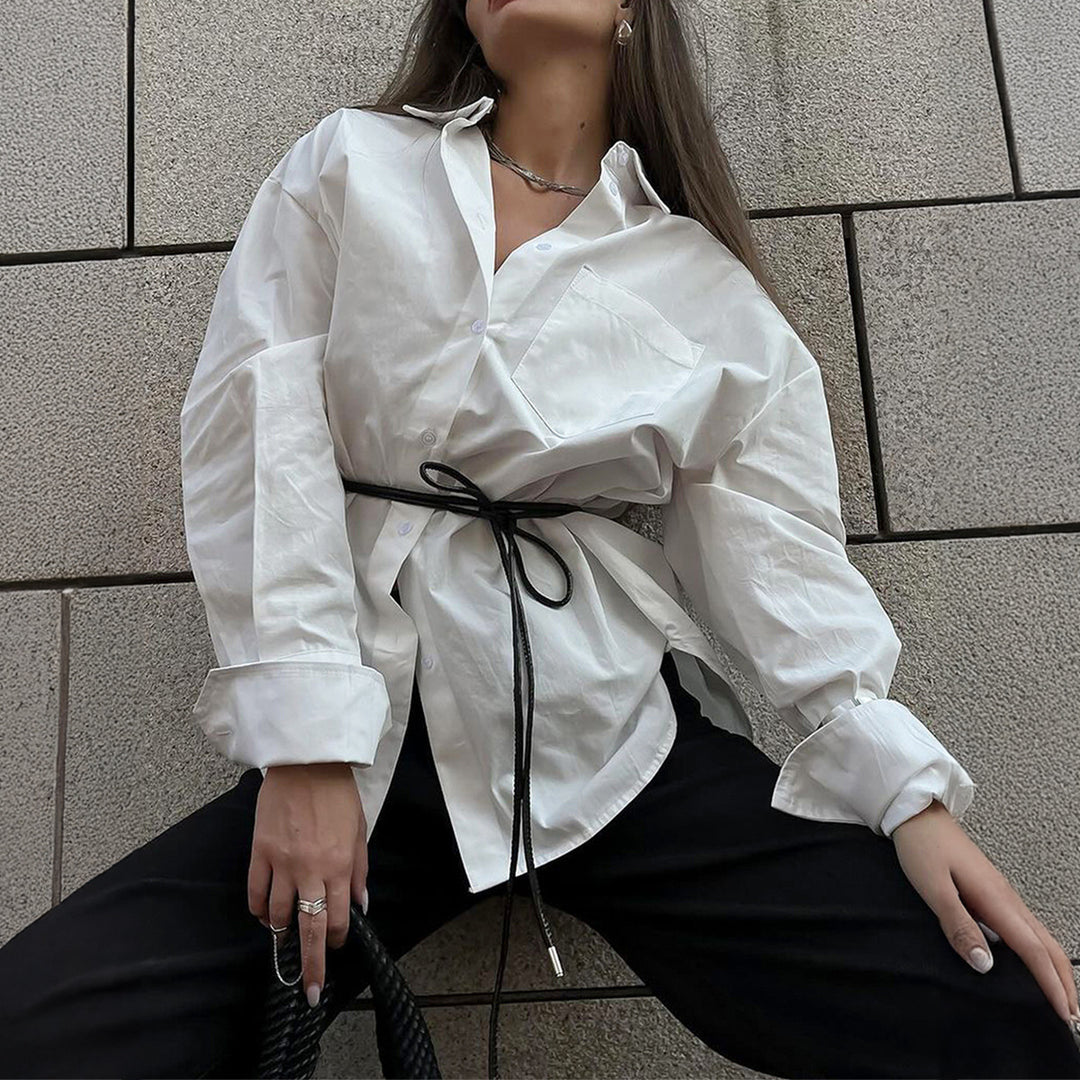 Dame Oversized Skjortebluse med blanke Manchetter Stilla