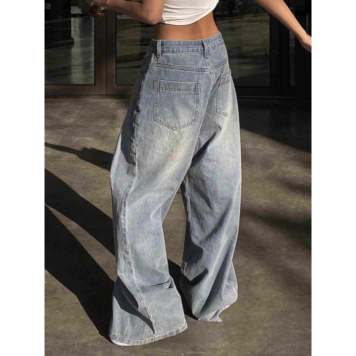 Dame brede High-Waist Jeans med dekorative lommer Skovae