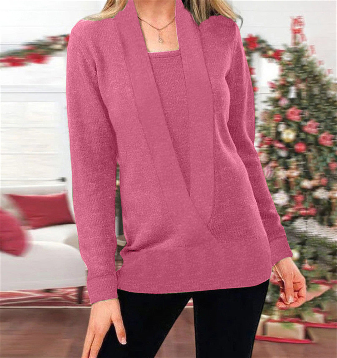 Dame elegant strikpullover med blød V-hals og stilfuld pasform Stilla