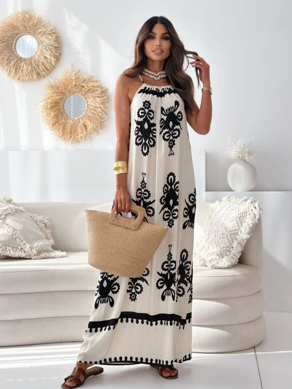 Dame Bohemian-inspireret Maxikjole med justerbar Halterneck Stilla