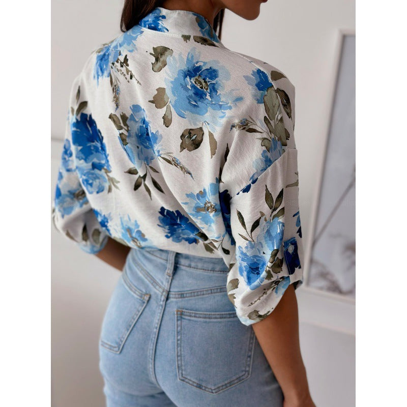 Dame blomster mønster oversized knap-top Stilla