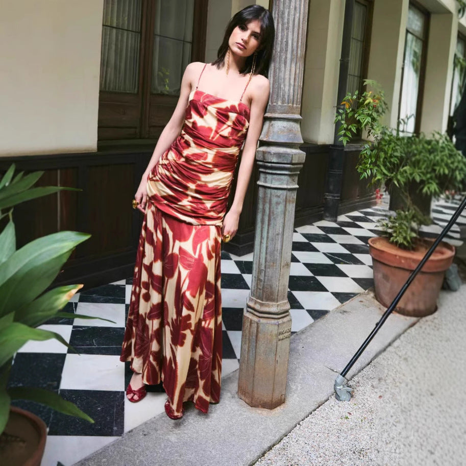 Femme Floral Print Ruffles Maxi Kjole Stilla