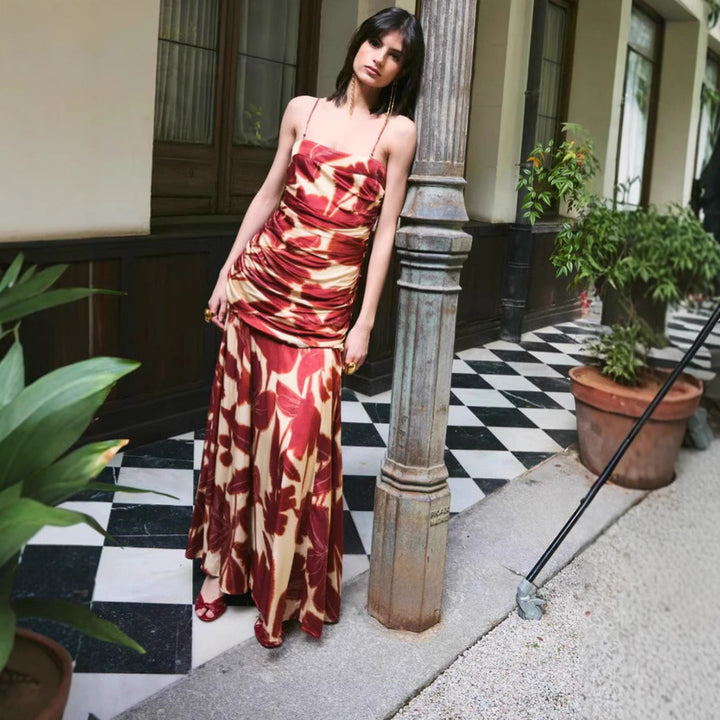 Femme Floral Print Ruffles Maxi Kjole Stilla