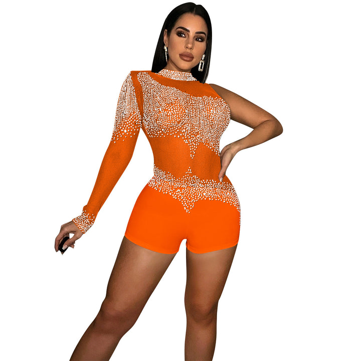 Dame Funktionsrige Rhinestone Bodysuit med gennemsigtige indsatser og lange ærmer Stilla