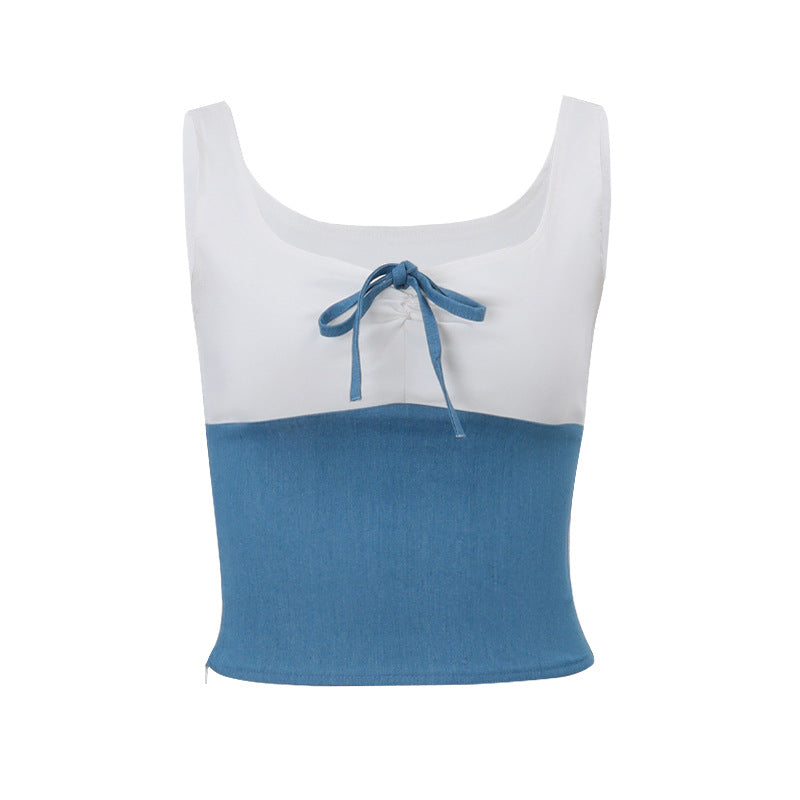 Dame Crop-Top med legende snit og dekorerende bindebånd Stilla
