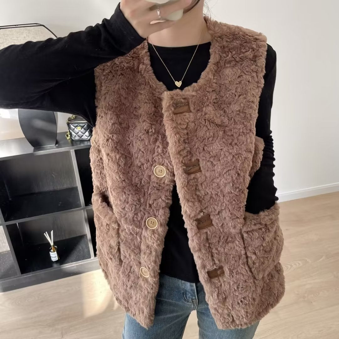 Kvinders hyggelige teddy vest med store lommer Stilla