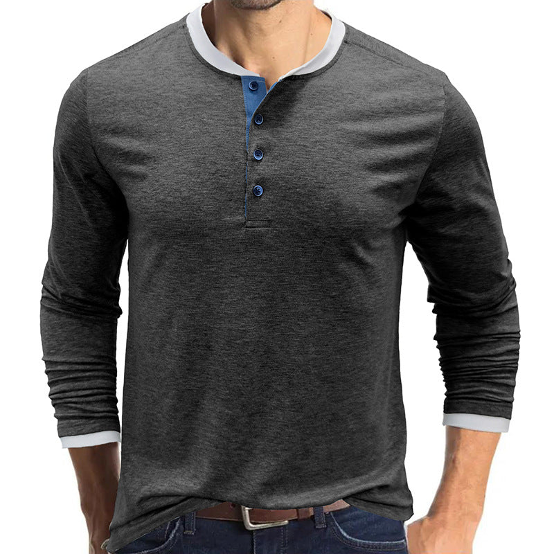 Herren Langarmshirt med modisch Henley-udskæring og kontrasterende kravebehandling Stilla