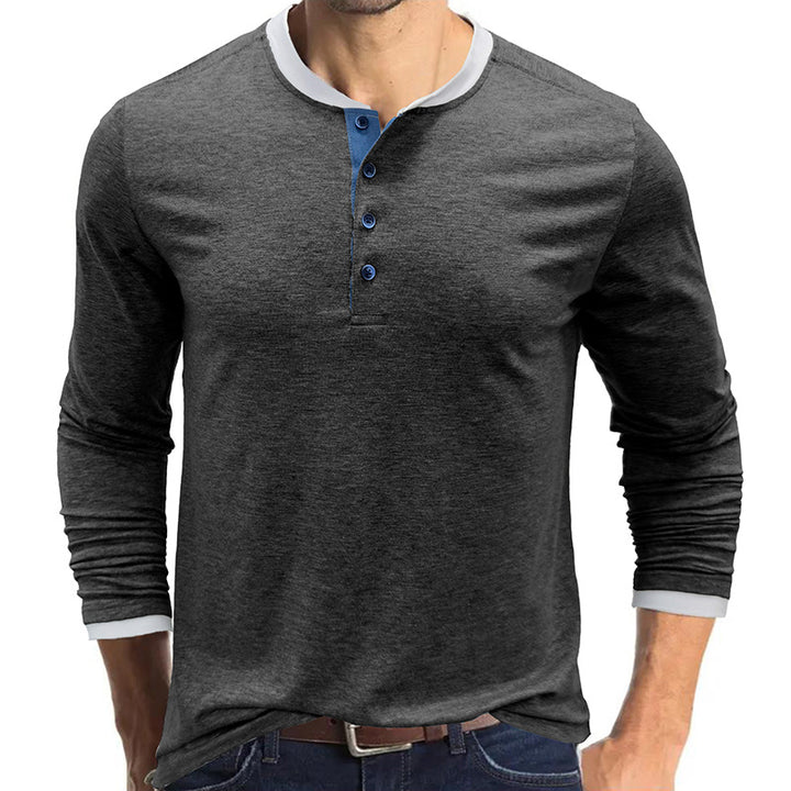 Herren Langarmshirt med modisch Henley-udskæring og kontrasterende kravebehandling Stilla