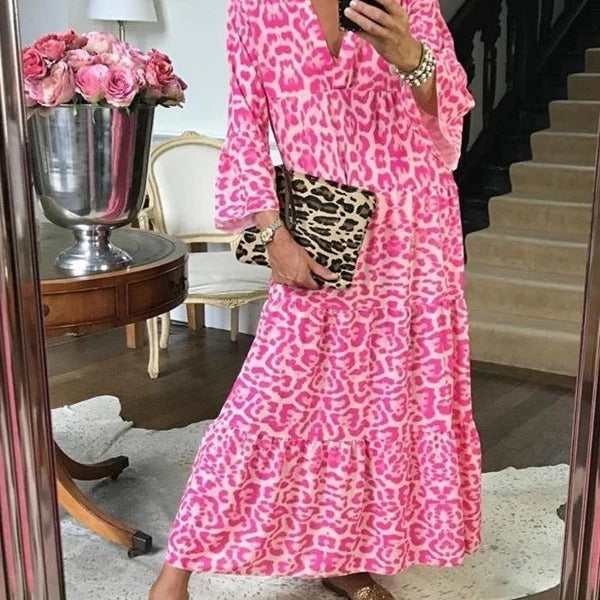 Kvinders maxikjole i elegant leopardprint Skovae