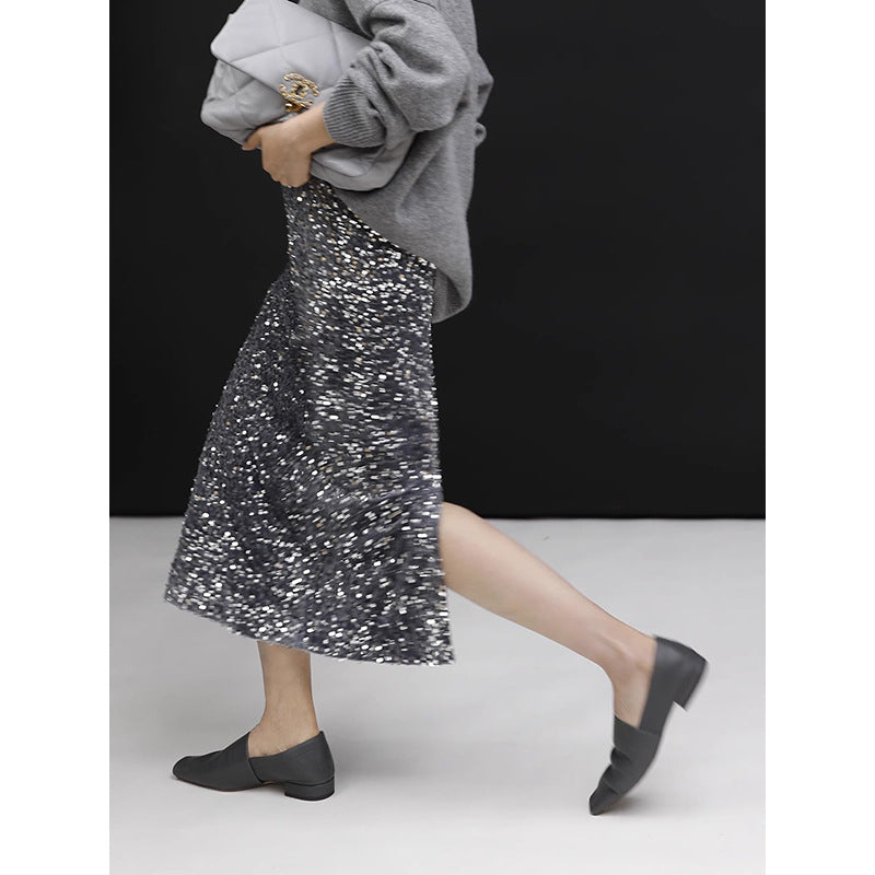 Dame glitrende midi nederdel med fint glitrende design Stilla