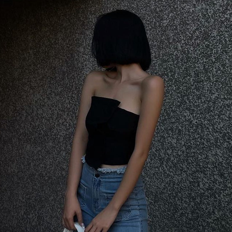 Dame Bandeau-top med asymmetrisk design og figursyet snit Stilla
