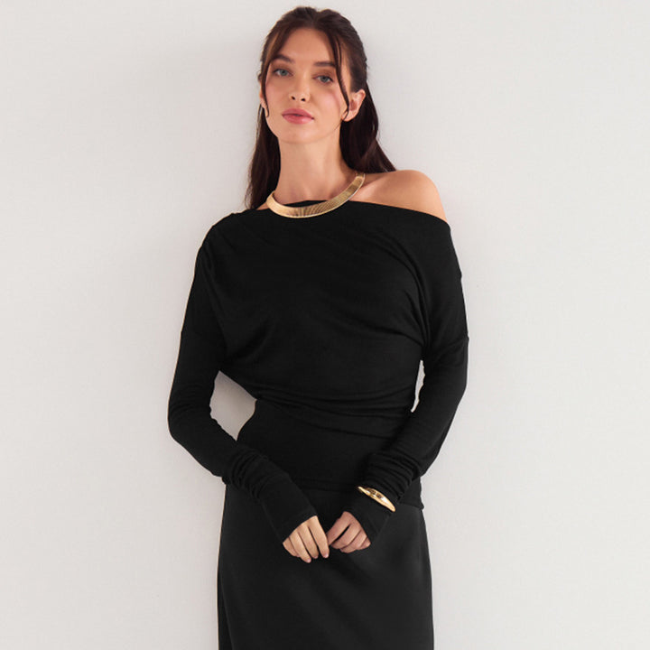 Femme Draped Off-Shoulder Langærmetop Stilla