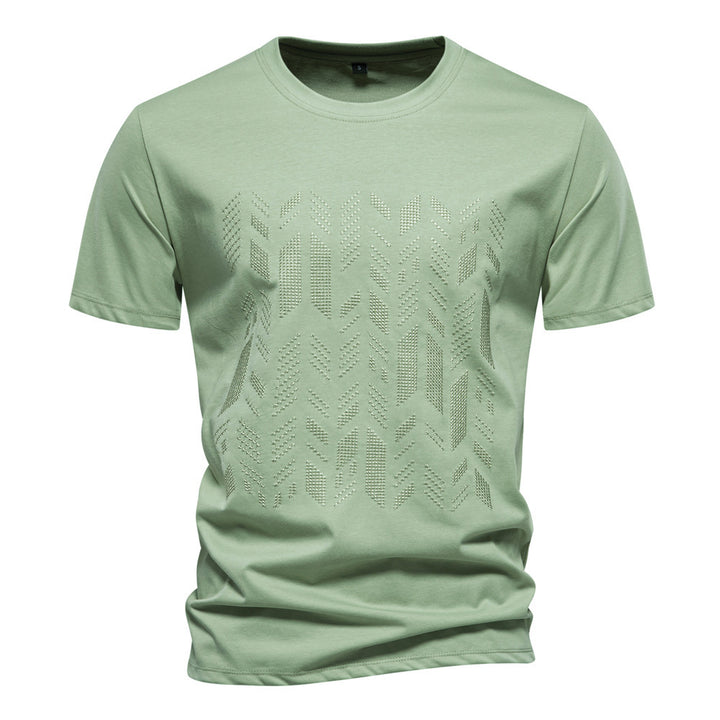 Herrer nan Rundhalsshirt i bomuldsblanding med geometrisk laserperforering og lige snit Skovae